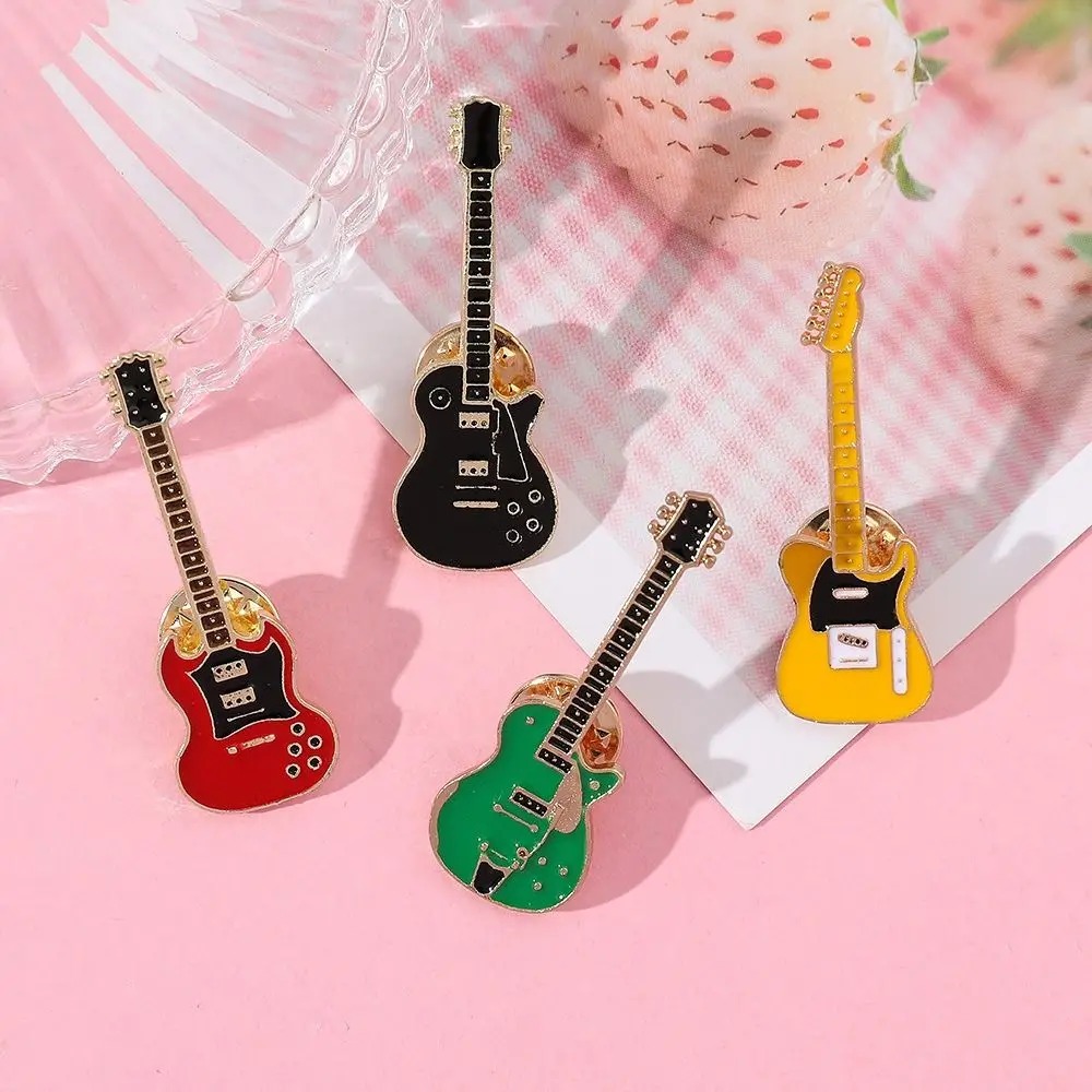 Musical Instrument Jewelry - เข็มกลัดรูปกีตาร์โลหะเคลือบแบบวินเทจ 1/2/4 ชิ้น สำหรับผู้ชาย ผู้หญิง เครื่องดนตรี