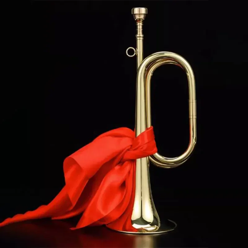 Musical Instrument Bugle - ทรัมเป็ตทองเหลืองสําหรับเด็กเริ่มต้นแตรทหารพร้อมถุงมือ, ผ้าไหมสีแดง, กระเป๋าเก็บเครื่องดนตรีเพื่อการศึกษาเด็ก