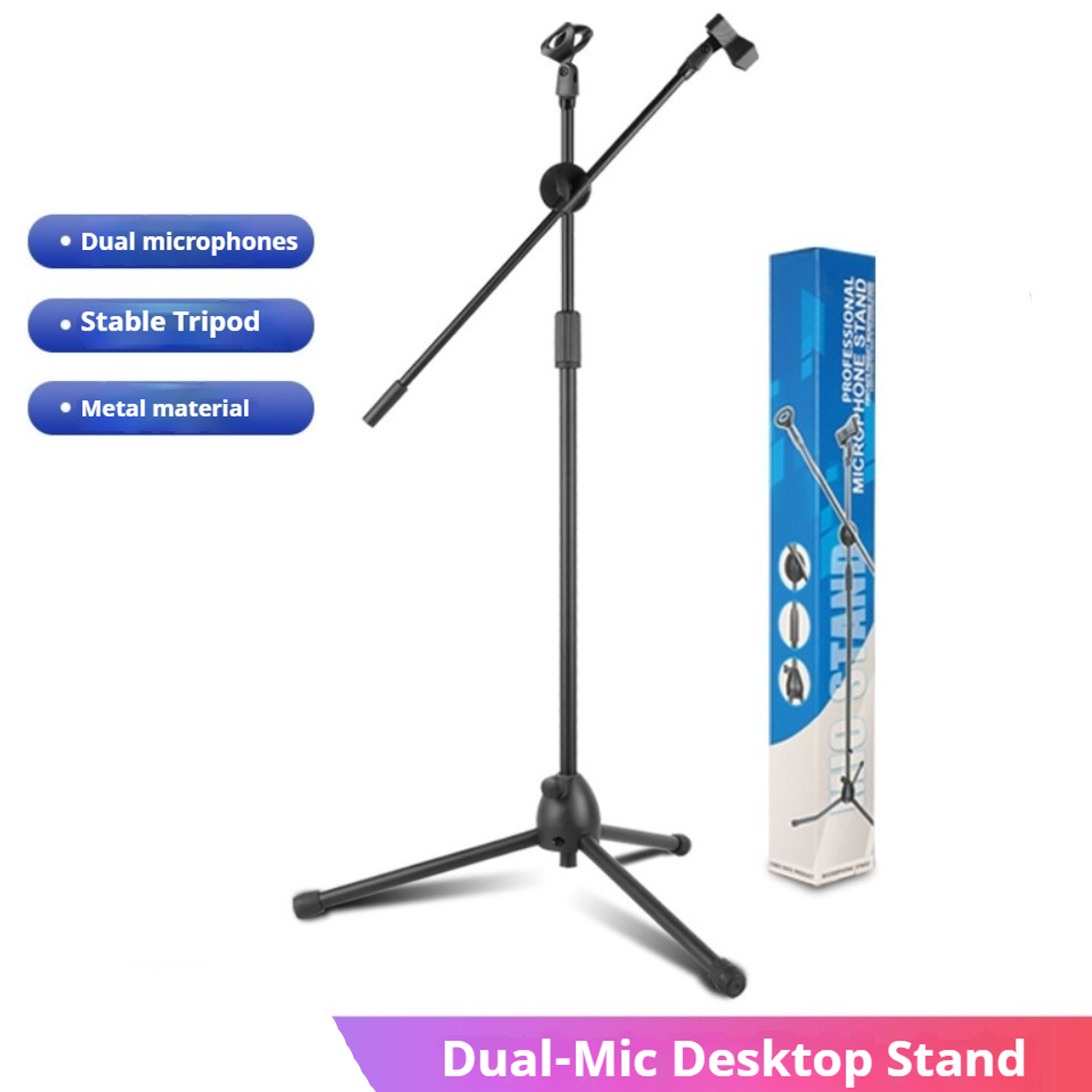 Musical Instrument You Shake - ขาตั้งไมโครโฟนแบบตั้งพื้นพร้อมดีไซน์แขนคู่: ปรับมุมได้หลากหลายแบบ ยืดหยุ่น เหมาะสำหรับการร้องเพลง/การเล่นเครื่องดนตรี ฯลฯ ปรับความสูงได้: