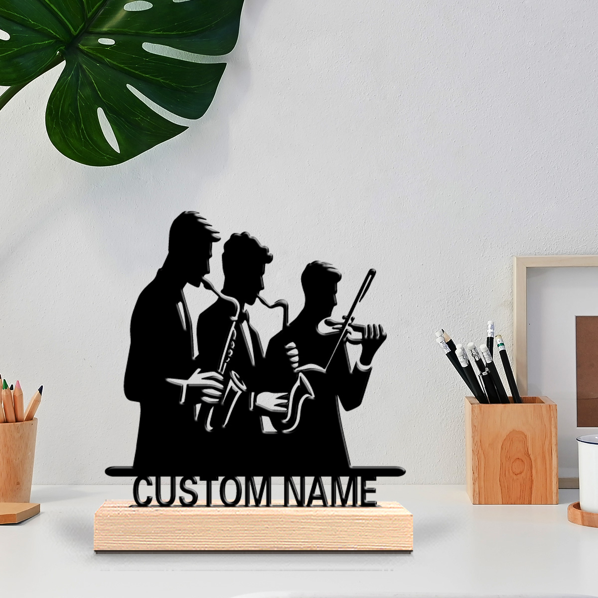 Musical Instrument With Name - ของตกแต่งโลหะรูปคนเล่นเครื่องดนตรีพร้อมชื่อสั่งทำพิเศษ ฐานไม้ ของขวัญสำหรับเด็ก