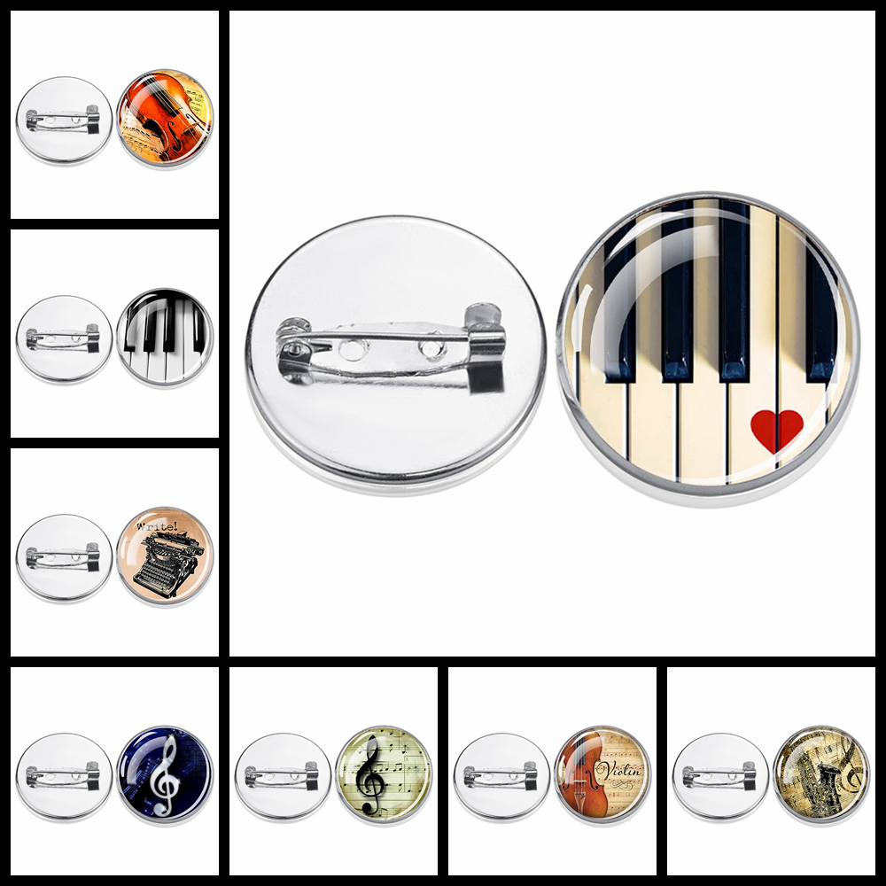 Musical Instrument Jewelry - เข็มกลัดเงินรูปโน้ตดนตรี 1 ชิ้น สำหรับเปียโน กีตาร์ คลาริเน็ต