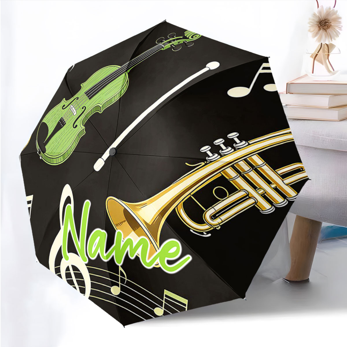 ร่มพับลายเครื่องดนตรีพร้อมชื่อ - Musical Instrument With Name บทวิจารณ์และราคา